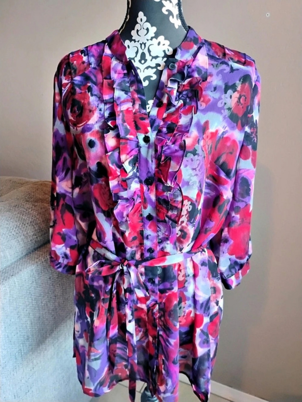 Style&co. Floral Ruffle Blouse in Purple & Pink Size 12 Like New